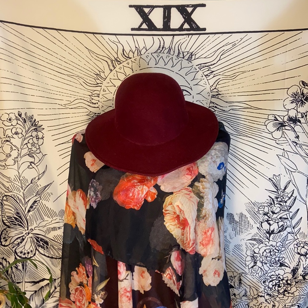 Vintage 1980s Dark Red Wool Boho Sun Hat Made in Italy